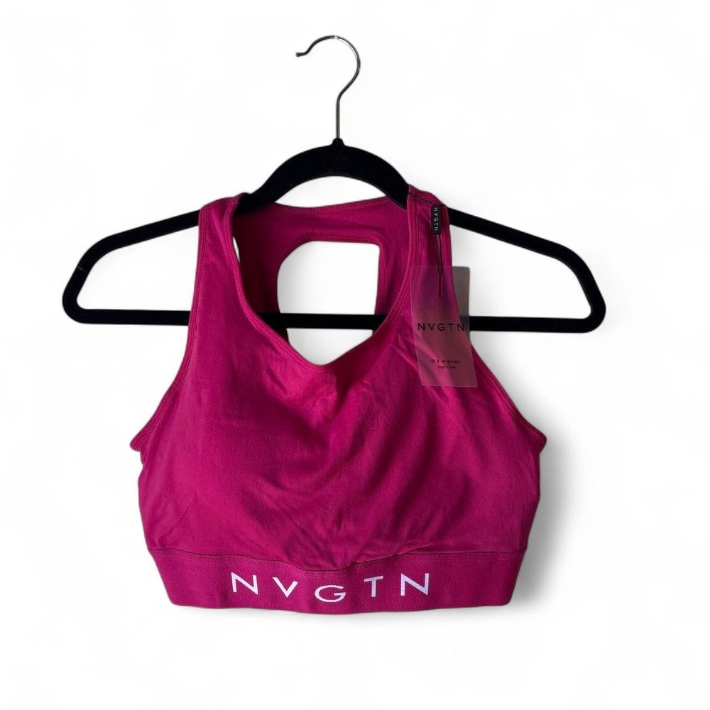 NVGTN Women XL Magenta Pink Seamless Sports Bra Open Back Logo Band NWT